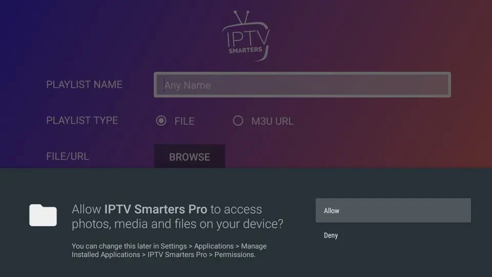 allow permission iptv smarters on firestick